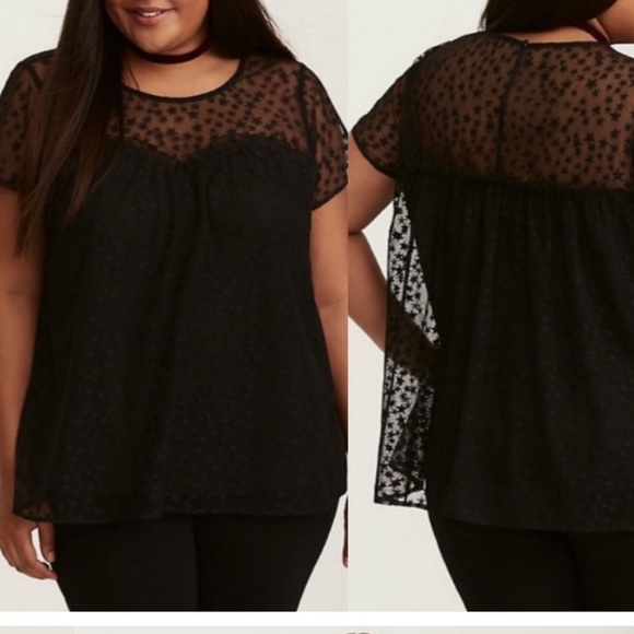 Torrid sheer mesh star print sweetheart neckline blouse black 2X - Picture 1 of 9